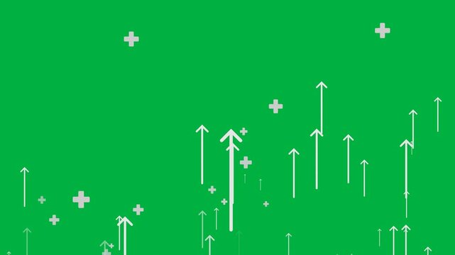 animated white arrow and plus sign moving upward, business growth and productivity concept. animation footage video isolated on green background with alpha channel(transparent).