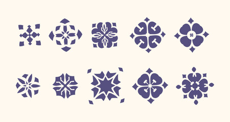 Collection of floral ornaments isolated on white background