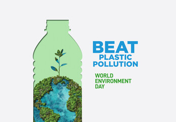 #BeatPlasticPollution, World Environment day concept 2025 3d tree background. 