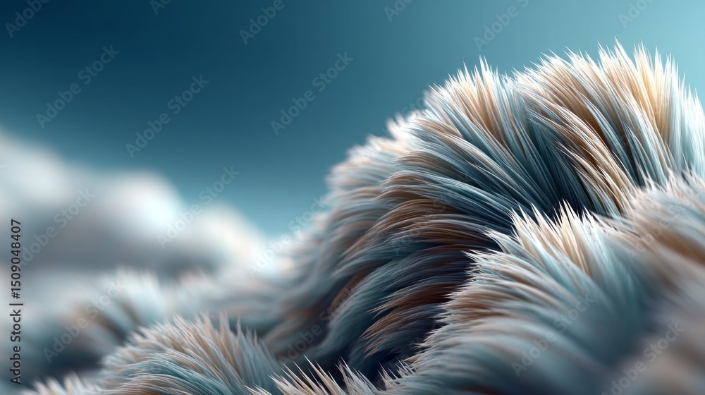 Poster appearing as gentle waves, delicate textures in shades of blue and cream create a calming atmosphere