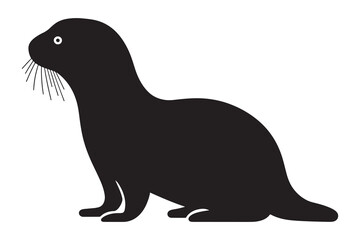 Black Silhouette of a River Otter on White Background. vector illustration