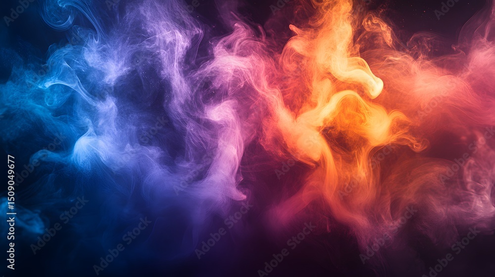 Poster An abstract theme featuring vibrant hues blending smoothly, with gradients transitioning from cooler blues and purples to warmer oranges and reds, creating a dynamic visual experience.