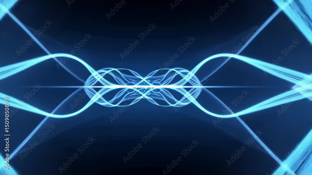 Poster luminous blue waves creating dynamic light patterns on dark background for creative design