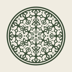 Elegant dark green mandala pattern on a light beige background