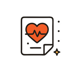 A graphic icon representing a heart health report, symbolizing medical checkups, diagnostic assessments, and overall heart health monitoring for a healthier lifestyle.