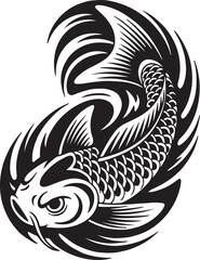Obraz premium Stylized Fish Vector Illustration – Black and White Tribal Design