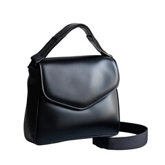 Naklejka premium Elegant black leather handbag with a sophisticated design and a smooth, glossy finish.