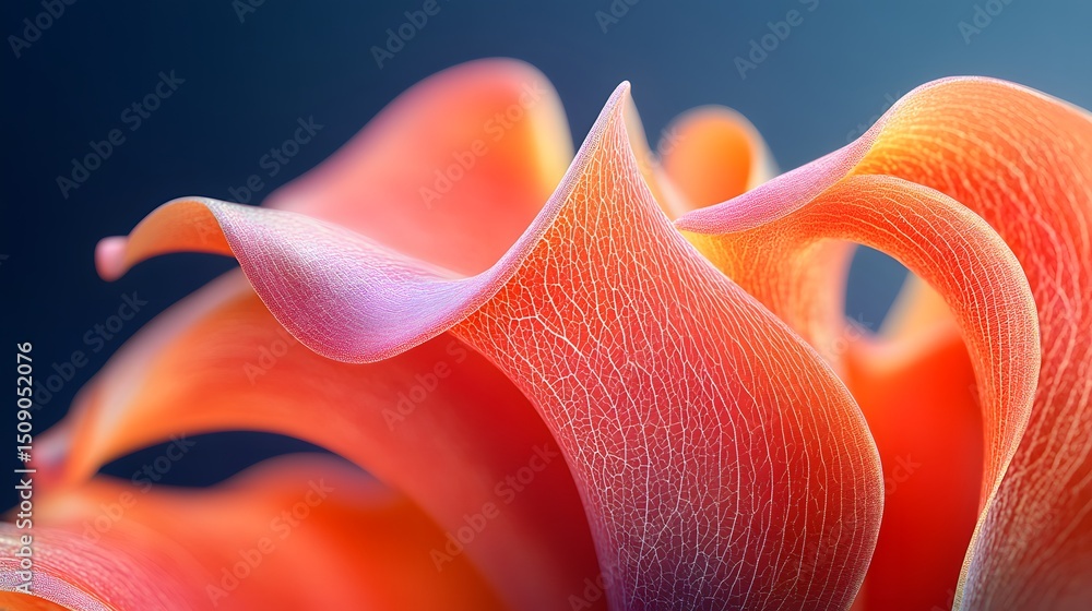 Poster a vibrant, abstract creation showcasing organic, flowing shapes in shades of coral and orange, detai