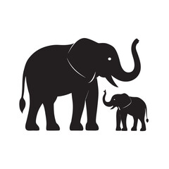 Mother Elephant And Calf Silhouette