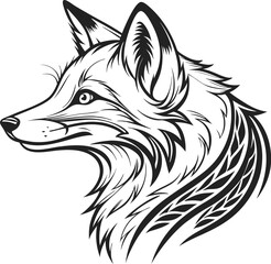 Symmetrical Black and White Fox Head Drawing in Tattoo Style
