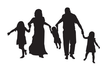 silhouette of happy family isolated .  Silhouette happy family black color  full body .   Vector illustration . 