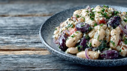 Fototapeta premium Chilled white bean salad with cherry tomatoes and fresh herbs