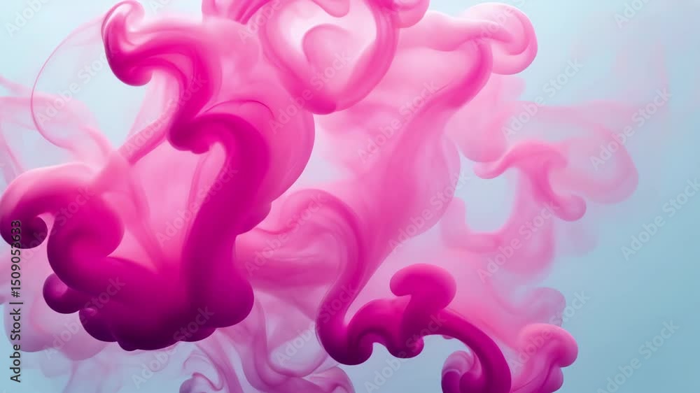 Poster soft pink ink swirl in water creating abstract art with smooth color transitions and patterns