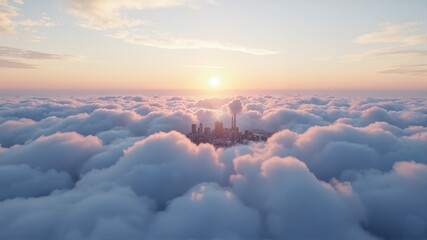  Sunrise Above Clouds with City Skyline