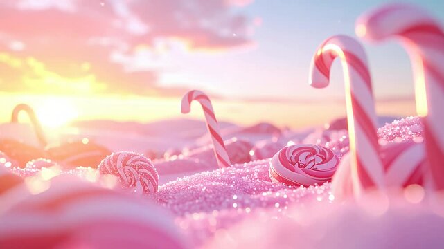 Candy land pink dunes with lollipop and candy cane