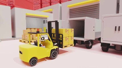 Animated cartoon forklift loading boxes at a warehouse illustration - Powered by Adobe