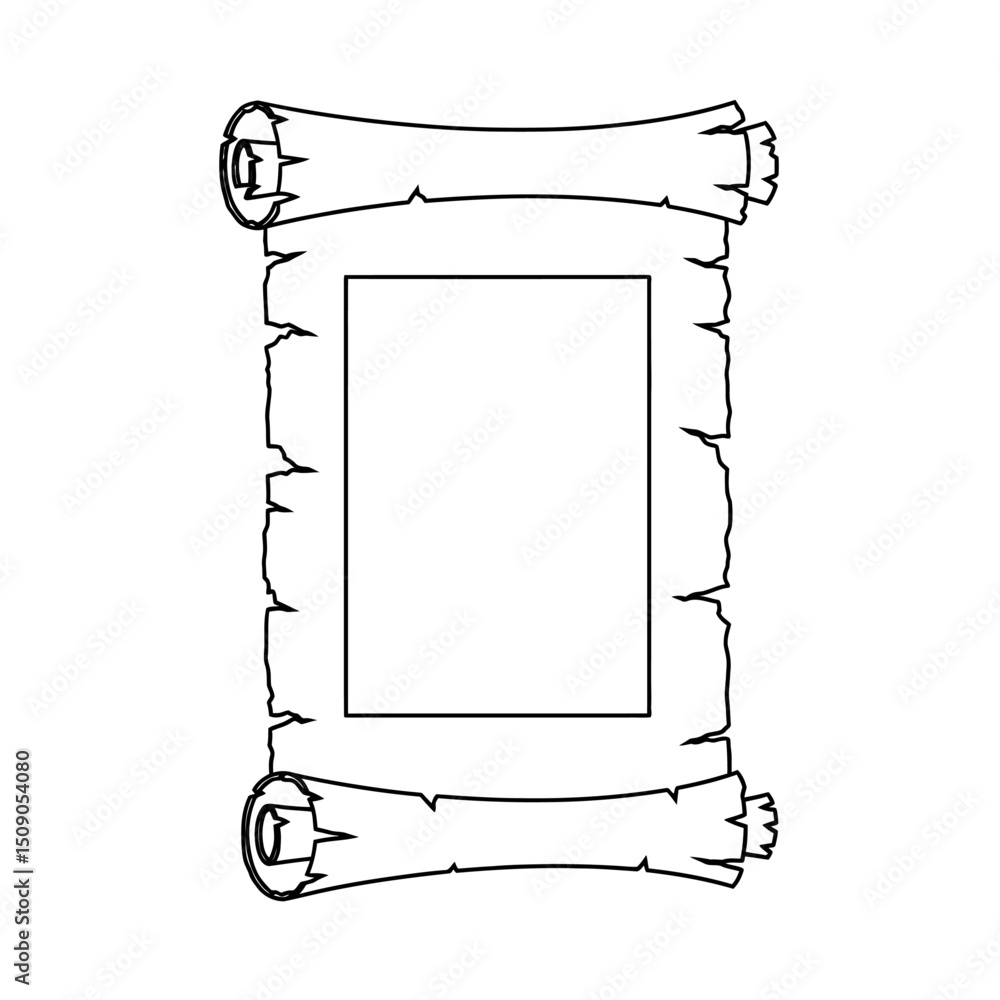 Aufkleber old parchment scroll isolated on white background with a blank frame, perfect for adding your own te