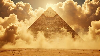  Ancient Pyramid in Golden Clouds at Sunrise