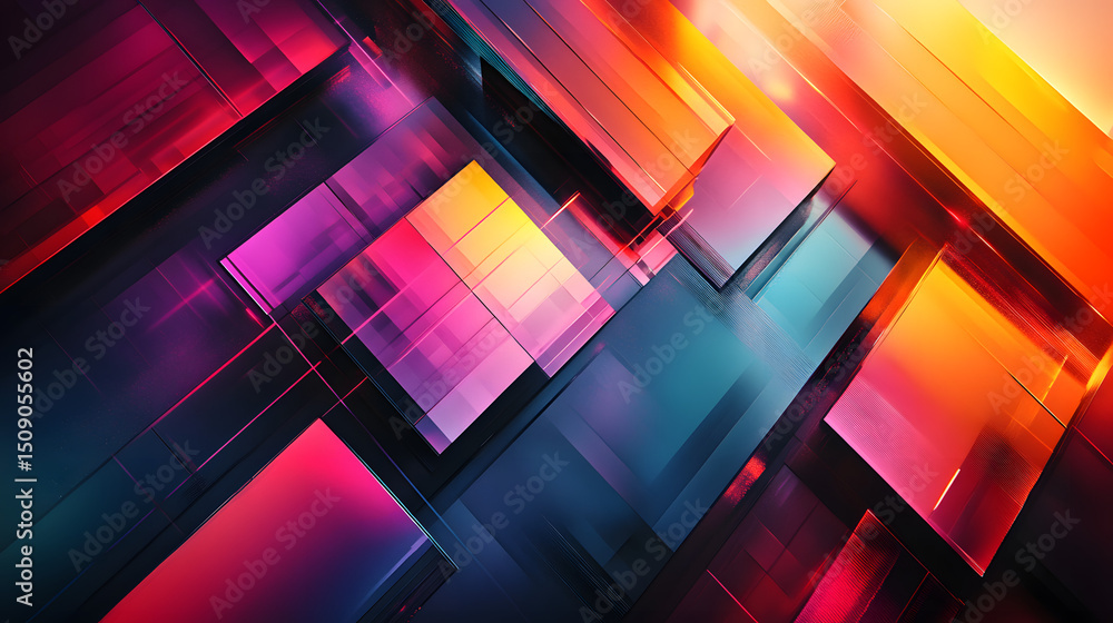 Poster colorful geometric abstract. design with overlapping shapes creating a vibrant and dynamic compositi