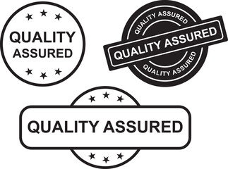 Set of Quality Assured Stamps and Badges in Black Vector Style