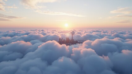 Sunrise Over Clouds and City Skyline