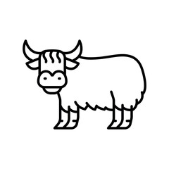tibetan yak black line icon for digital and print projects.