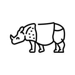 Indian rhinoceros black line icon for digital and print projects.