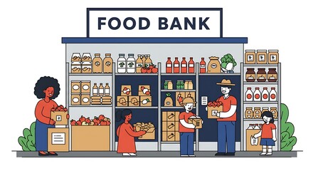 People Volunteering at Food Bank Distributing Food