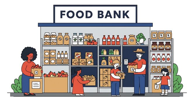 People Volunteering at Food Bank Distributing Food