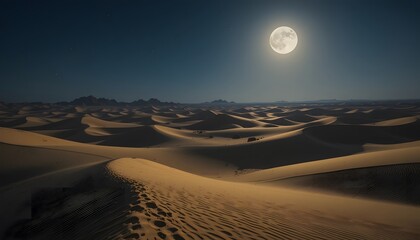 Naklejka premium Serene Desert Landscape Under a Full Moon