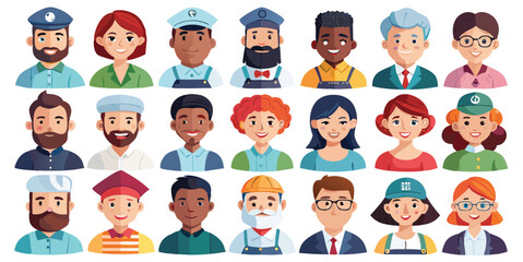 Set man and woman defriend character faces, perfect for avatars, icons, and illustrations of people, families, students, and business man