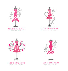 Elegant Fashion Boutique Logo Set &ndash; Pink Dress Mannequin Design Collection