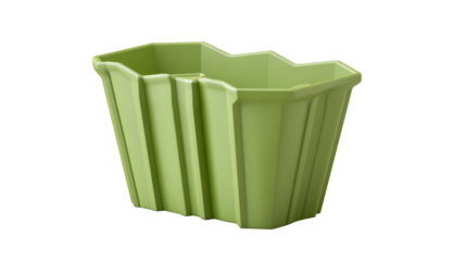 Olive green container with ridged walls, polygonal top, cut out transparent