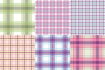 Multicolored vintage autumn plaid 6 pattern set - seamless tartan check fabric design for textile, fashion and digital backgrounds