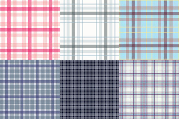 Multicolored vintage autumn plaid 6 pattern set - seamless tartan check fabric design for textile, fashion and digital backgrounds