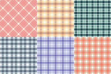 Multicolored vintage autumn plaid 6 pattern set - seamless tartan check fabric design for textile, fashion and digital backgrounds