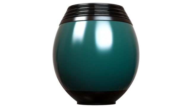 Futuristic aqua blue cylinder object on black, cut out transparent
