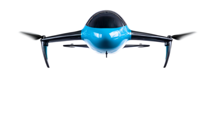 Futuristic light blue aircraft prototype, isolated, cut out transparent