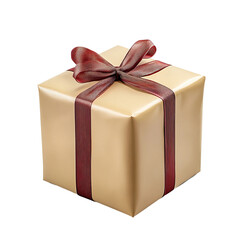 An exquisitely wrapped gift box with a striking red ribbon, symbolizing a special occasion, festive spirit, and anticipation of joy.