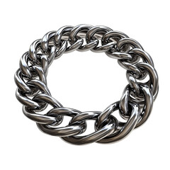 A shiny, intricate chain forming a circular loop, symbolizing connection and strength. The highly detailed metalwork gleams, creating a sense of industrial elegance.