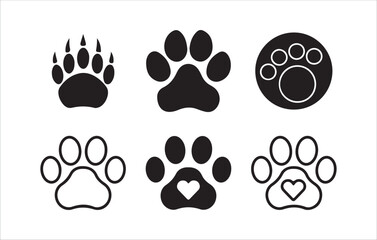 Fototapeta premium Vector Paw Prints – Bear, Dog, Cat Styles with Love Elements, Victor illustration eps 10.