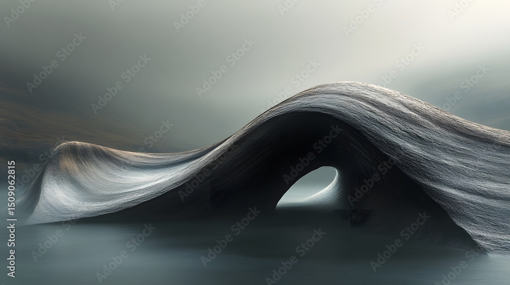 Poster an abstract theme image with a surreal and dreamlike quality, showcasing a flowing, textured form em