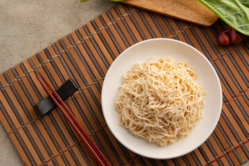 Shirataki with oat fiber,Oat noodles with konjac in white plate.low calorie,high fiber,no fat.food...