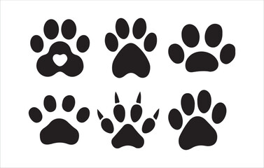 Fototapeta premium Black Paw Print Icons – Dog, Cat, Deer Hoof and Wild Animal Tracks, Victor illustration eps 10.