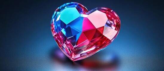 Sparkling heart-shaped gem, blue-pink hues, dark background, romantic design, Valentine's use