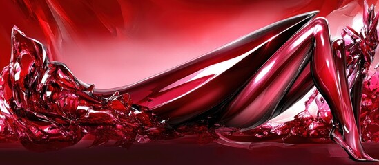 Red liquid backdrop, legs emerge, sensual, digital art, beauty