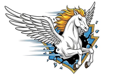 Flying Pegasus Bursting Through Shield