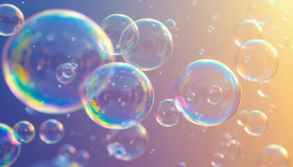 Realistic Soap Bubbles Floating on Soft Background – Close-Up Macro Shot