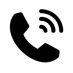 Simple Black Phone Icon with Signal Waves on White Background for Communication and Connectivity in Modern Technology Era