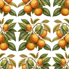 Oranges Fruits With Leaves Classic Vintage Hand Painted Vector Seamless Pattern